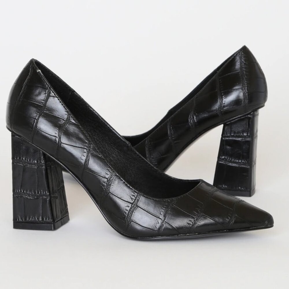Chinese Laundry Kyra Black Crocodile-Embossed Pointed-Toe Pumps (8.5) NWOT! - Picture 2 of 15